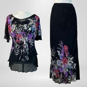 Vintage Lola P Womens Fairy Top & Maxi Skirt Size L Whimsigoth Sequin Asymmetric